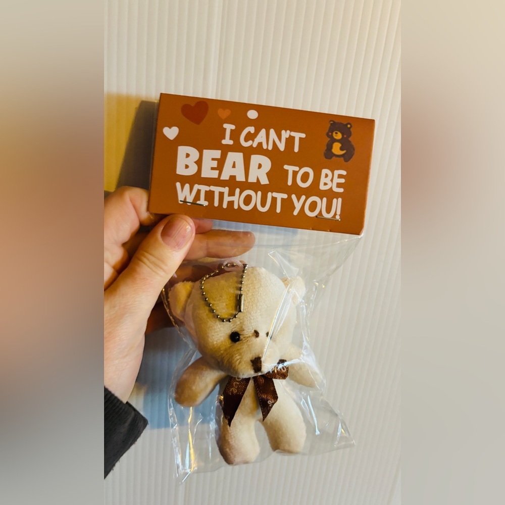 Cute Cream Teddy Bear with Brown Bow key chain